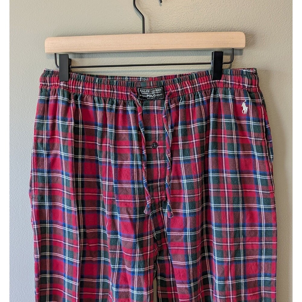 Polo Ralph Lauren Mens Large Flannel Plaid Pajama Pants Red Green Tartan Sleep L